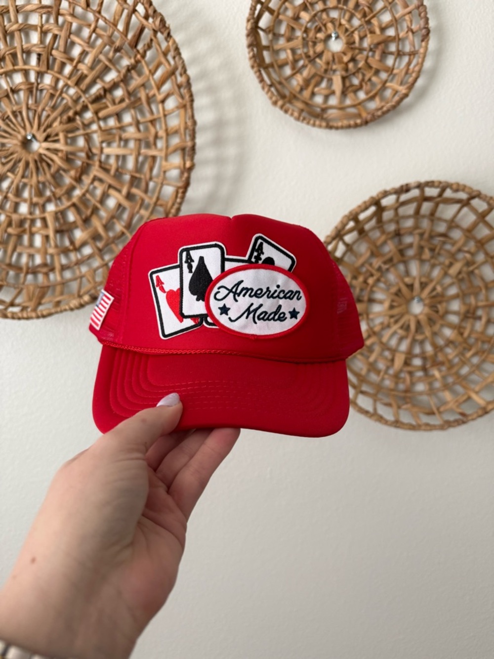 Red 'American Made' Patch Trucker Hat